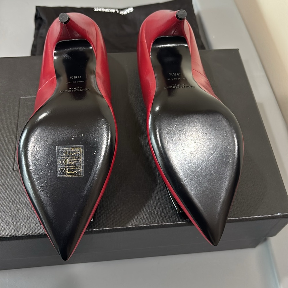 Saint Laurent Burgundy Heels with Black Bow with original box duffel bag 4shoes - Picture 6 of 9